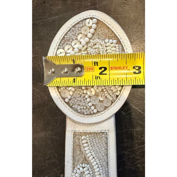 Chico’s Mother Of Pearl Beaded Designer White Leather Belt New - Picture 16 of 16